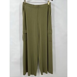 Women's Sz S Olive Green Pull-On Baggy Comfy Cargo Pants Wide Leg Lagenlook